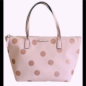 AUTHENTIC KATE SPADE LEATHER HANI HAVEN LANE PINK POLKA DOT TOTE GLITTER